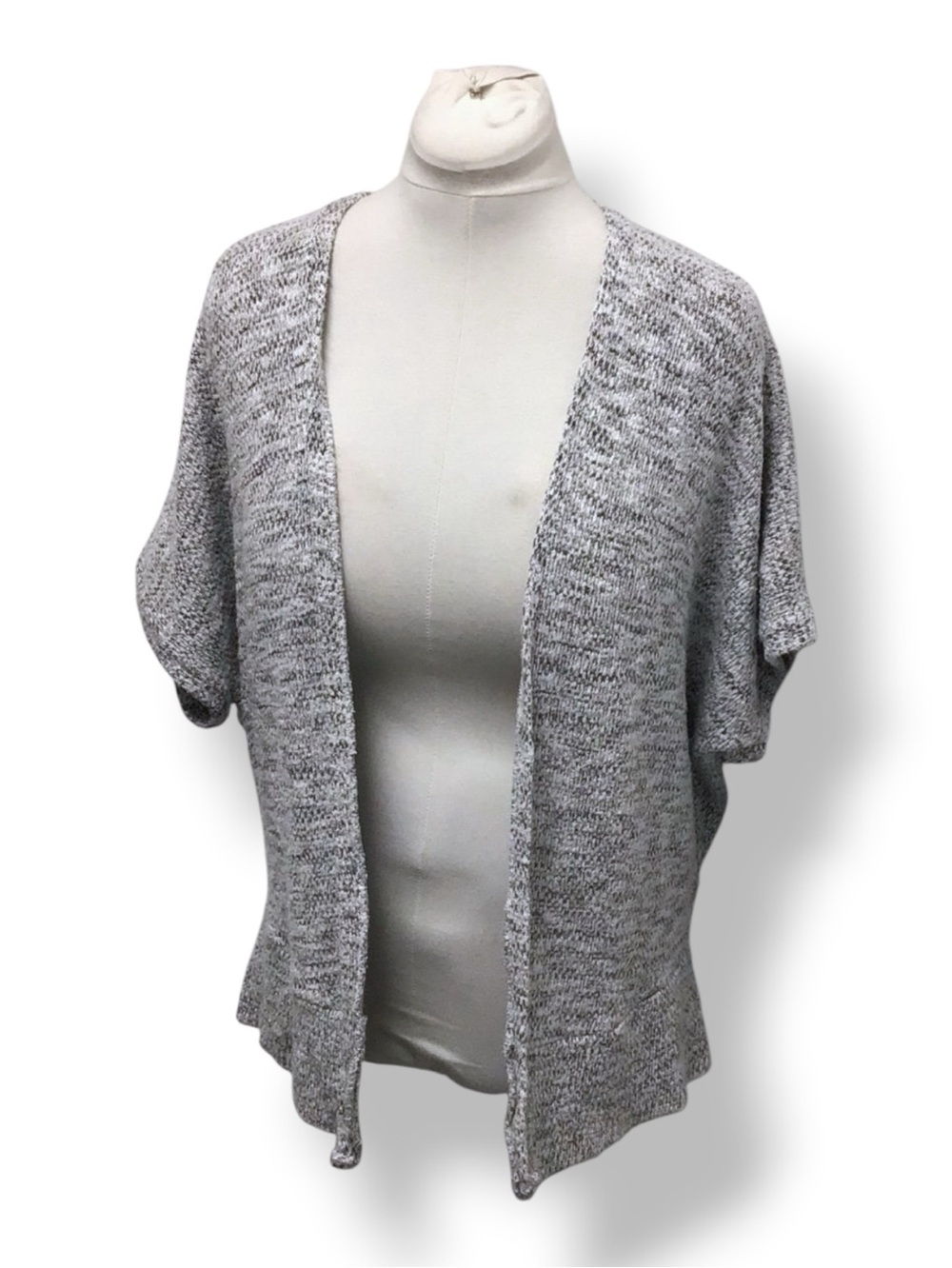 Kirra Women’s Short Sleeve Open Front Sweater Cardigan, Marled Gray, size L